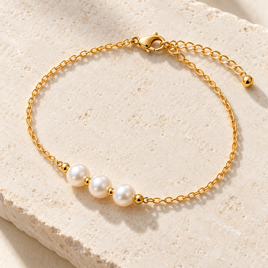 Gold-Tone Three-Pearl Chain Bracelet