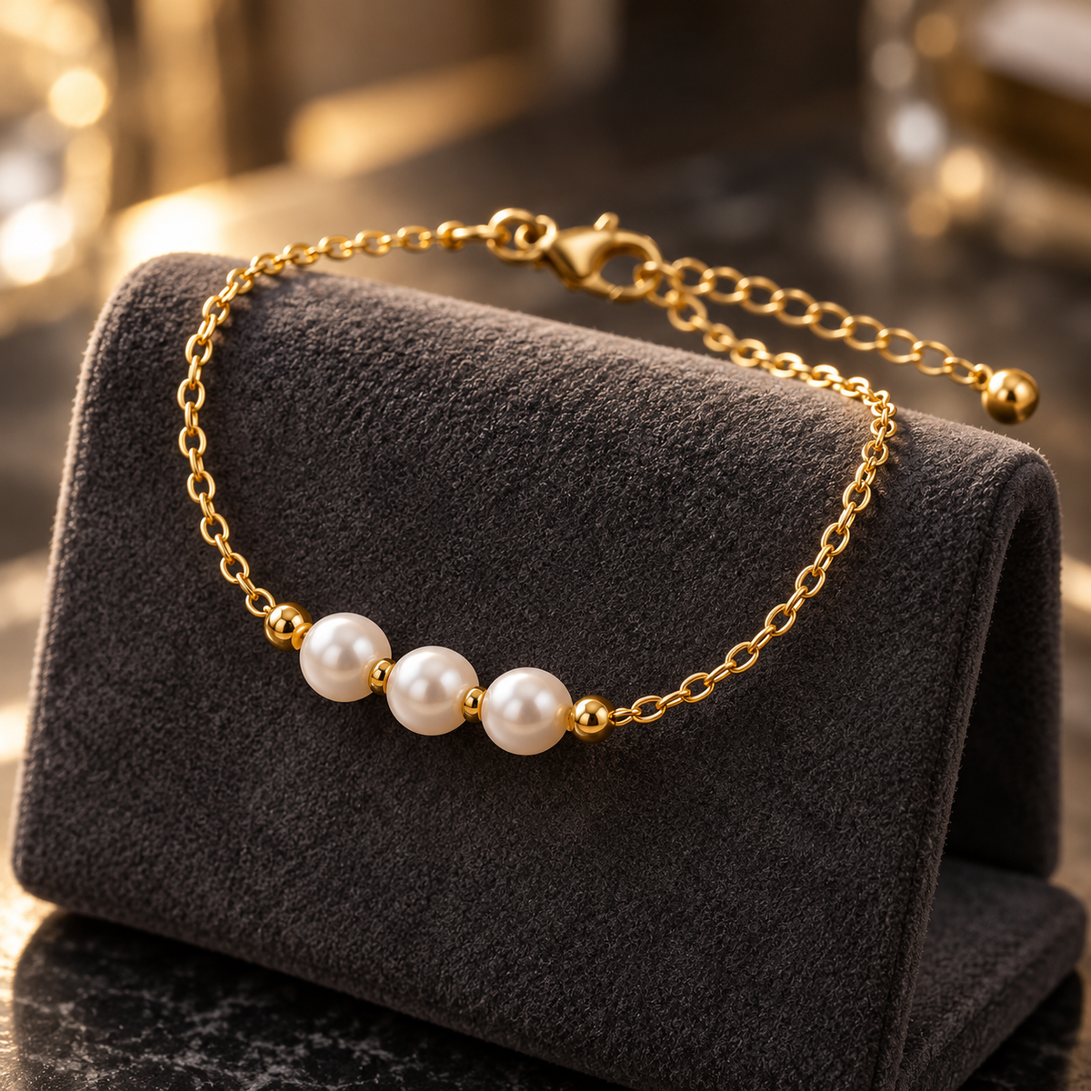 Gold-Tone Three-Pearl Chain Bracelet
