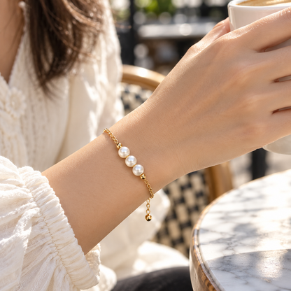 Gold-Tone Three-Pearl Chain Bracelet