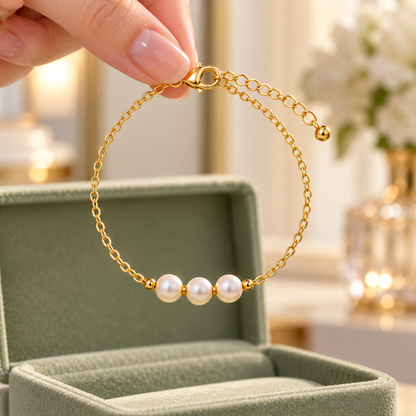 Gold-Tone Three-Pearl Chain Bracelet