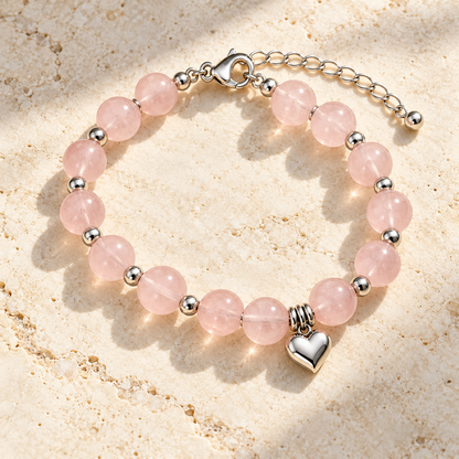 Pink Beaded Heart Charm Bracelet