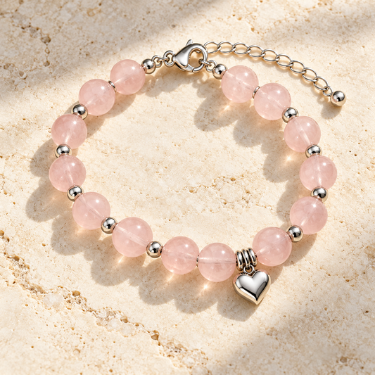 Pink Beaded Heart Charm Bracelet