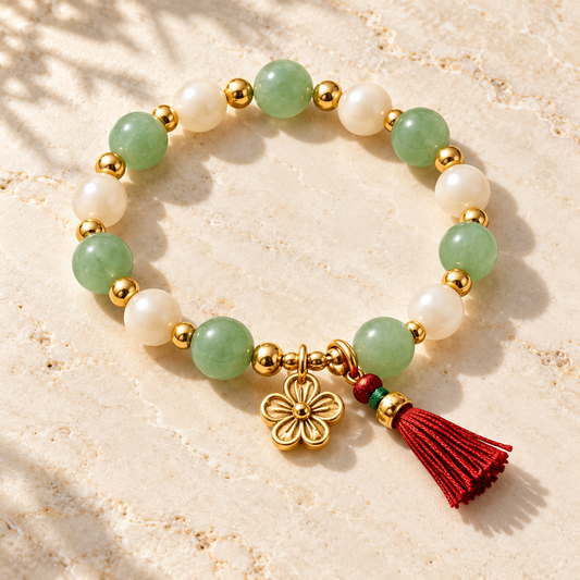 Green & White Flower Charm Bracelet
