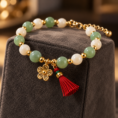 Green & White Flower Charm Bracelet
