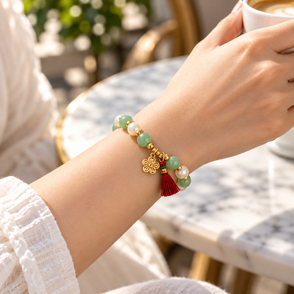 Green & White Flower Charm Bracelet