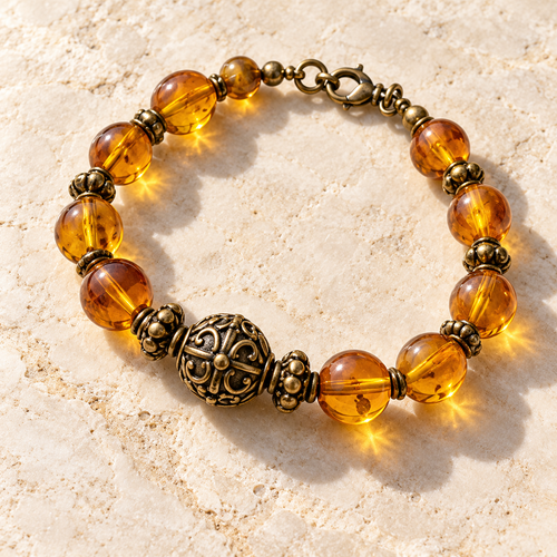 Amber-Tone Vintage Filigree Bracelet