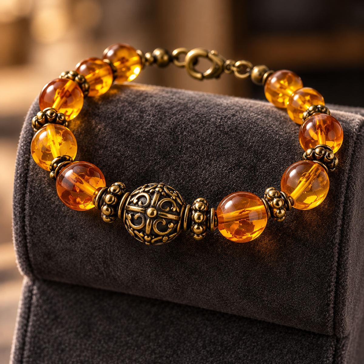 Amber-Tone Vintage Filigree Bracelet