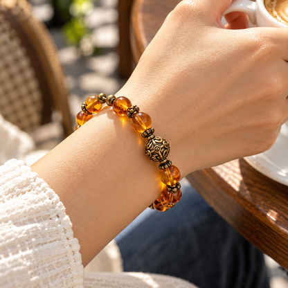 Amber-Tone Vintage Filigree Bracelet