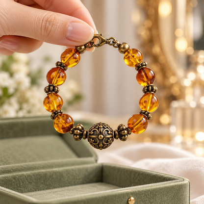 Amber-Tone Vintage Filigree Bracelet