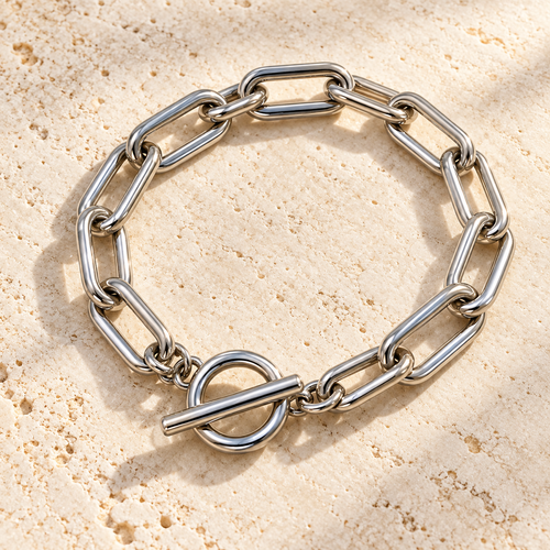 Chunky Silver Link Toggle Bracelet