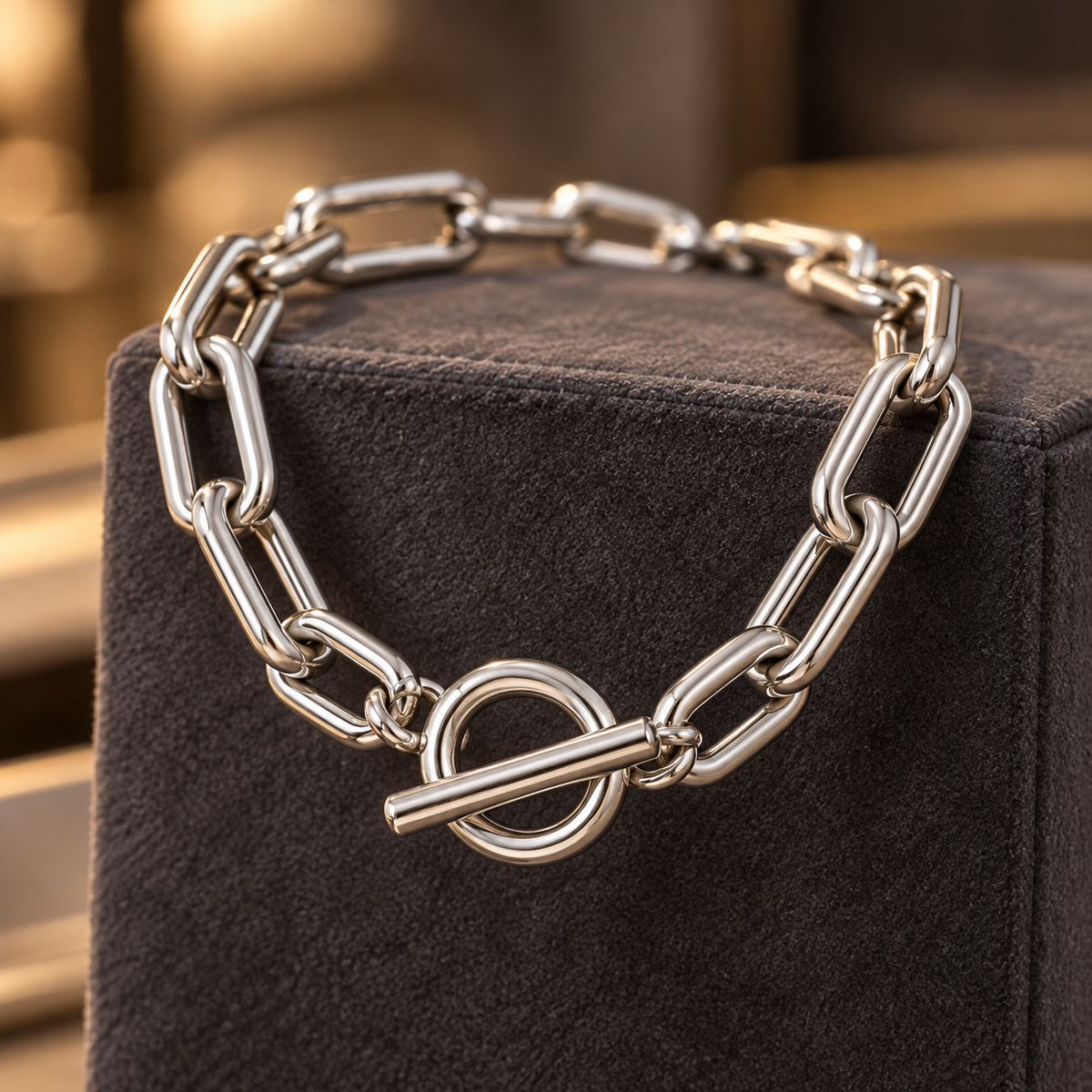 Chunky Silver Link Toggle Bracelet