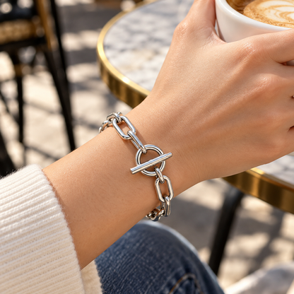 Chunky Silver Link Toggle Bracelet