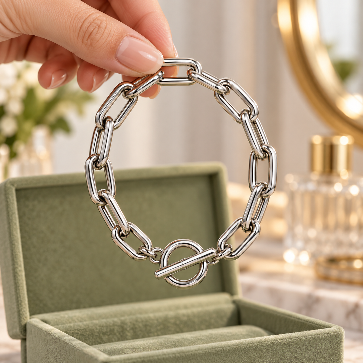 Chunky Silver Link Toggle Bracelet
