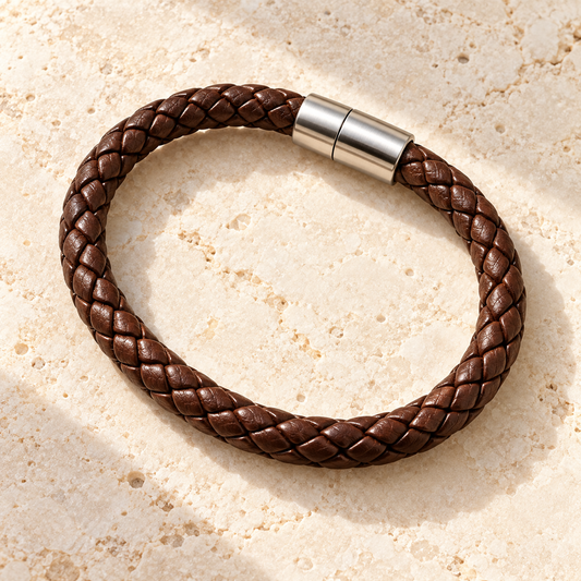 Brown Braided Leather Clasp Bracelet