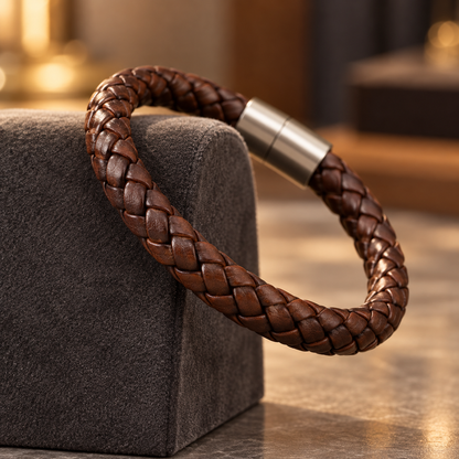 Brown Braided Leather Clasp Bracelet