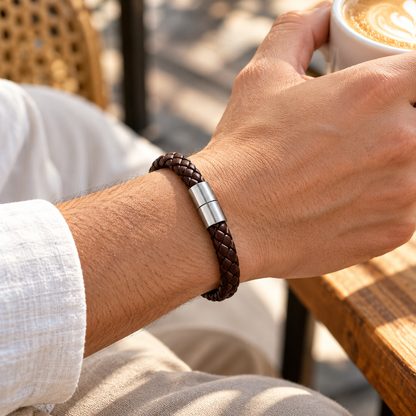 Brown Braided Leather Clasp Bracelet