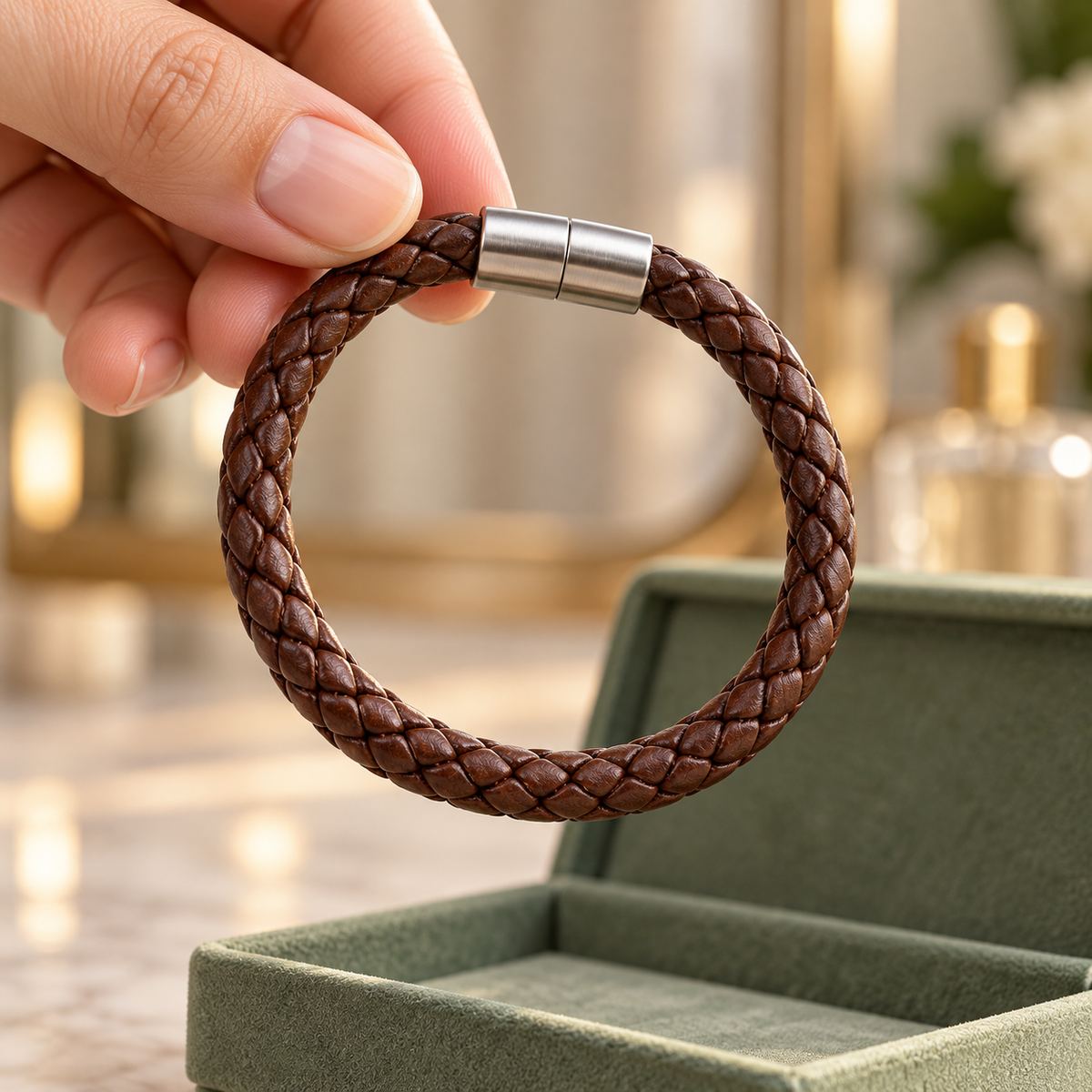 Brown Braided Leather Clasp Bracelet