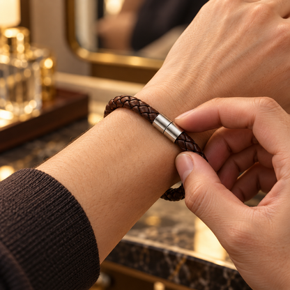 Brown Braided Leather Clasp Bracelet