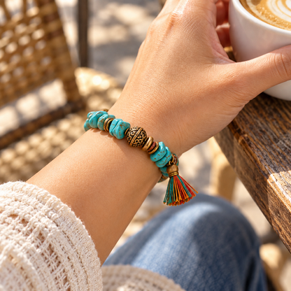 Turquoise Leather Tassel Bracelet