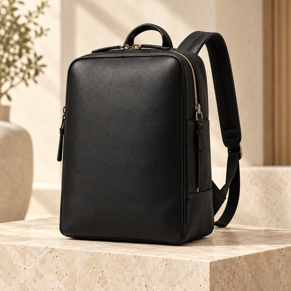 Textured Black Zip-Around Backpack