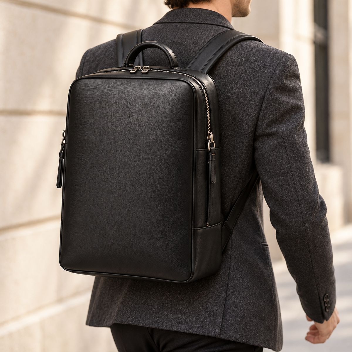 Textured Black Zip-Around Backpack