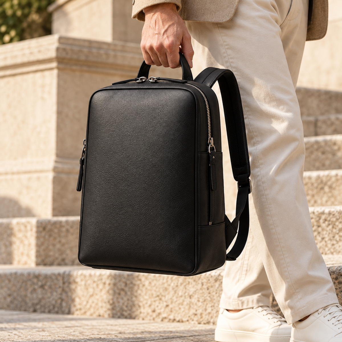 Textured Black Zip-Around Backpack