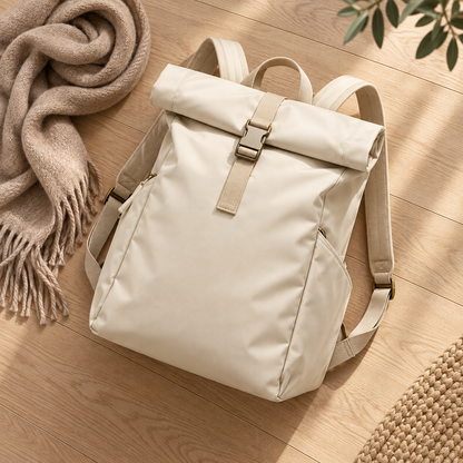 Cream Roll-Top Buckle Backpack