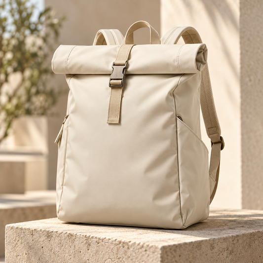 Cream Roll-Top Buckle Backpack