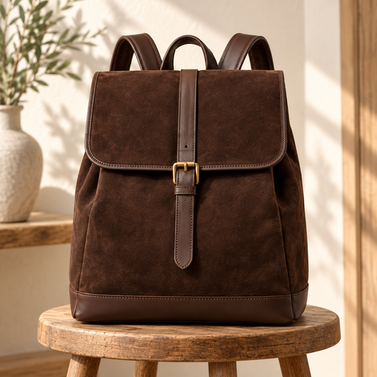 Textured Brown Flap Buckle Backpack