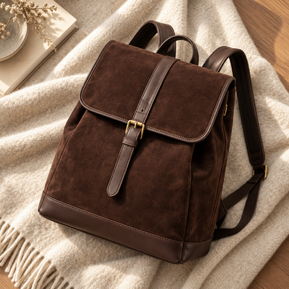 Textured Brown Flap Buckle Backpack