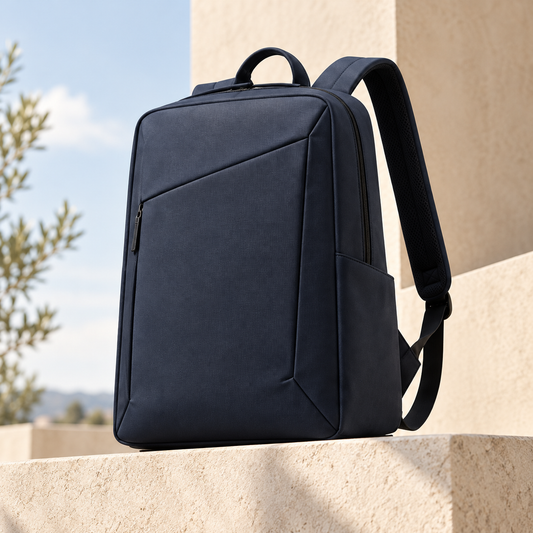 Navy Angular Front-Zip Backpack
