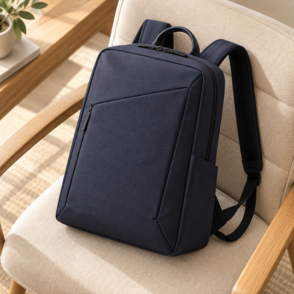 Navy Angular Front-Zip Backpack