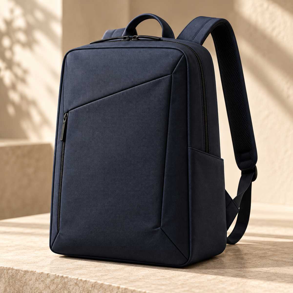 Navy Angular Front-Zip Backpack