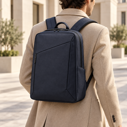 Navy Angular Front-Zip Backpack