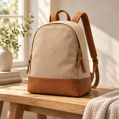 Beige Backpack With Tan Trim