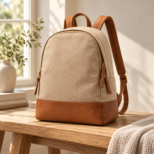 Beige Backpack With Tan Trim