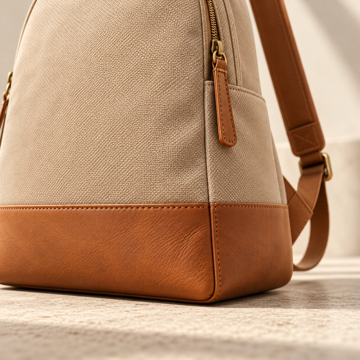 Beige Backpack With Tan Trim