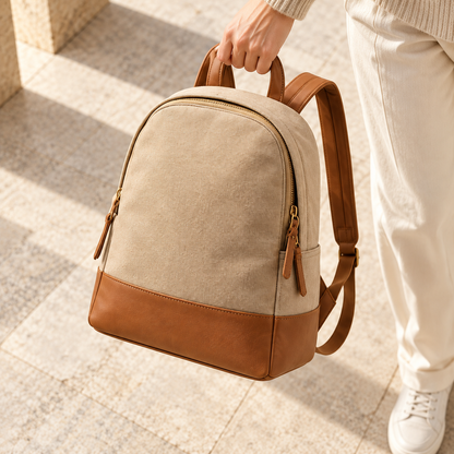 Beige Backpack With Tan Trim