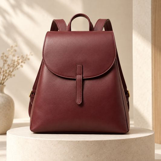 Burgundy Rounded-Flap Backpack