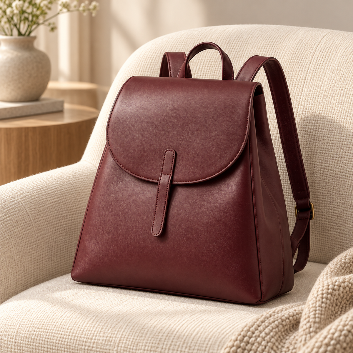 Burgundy Rounded-Flap Backpack