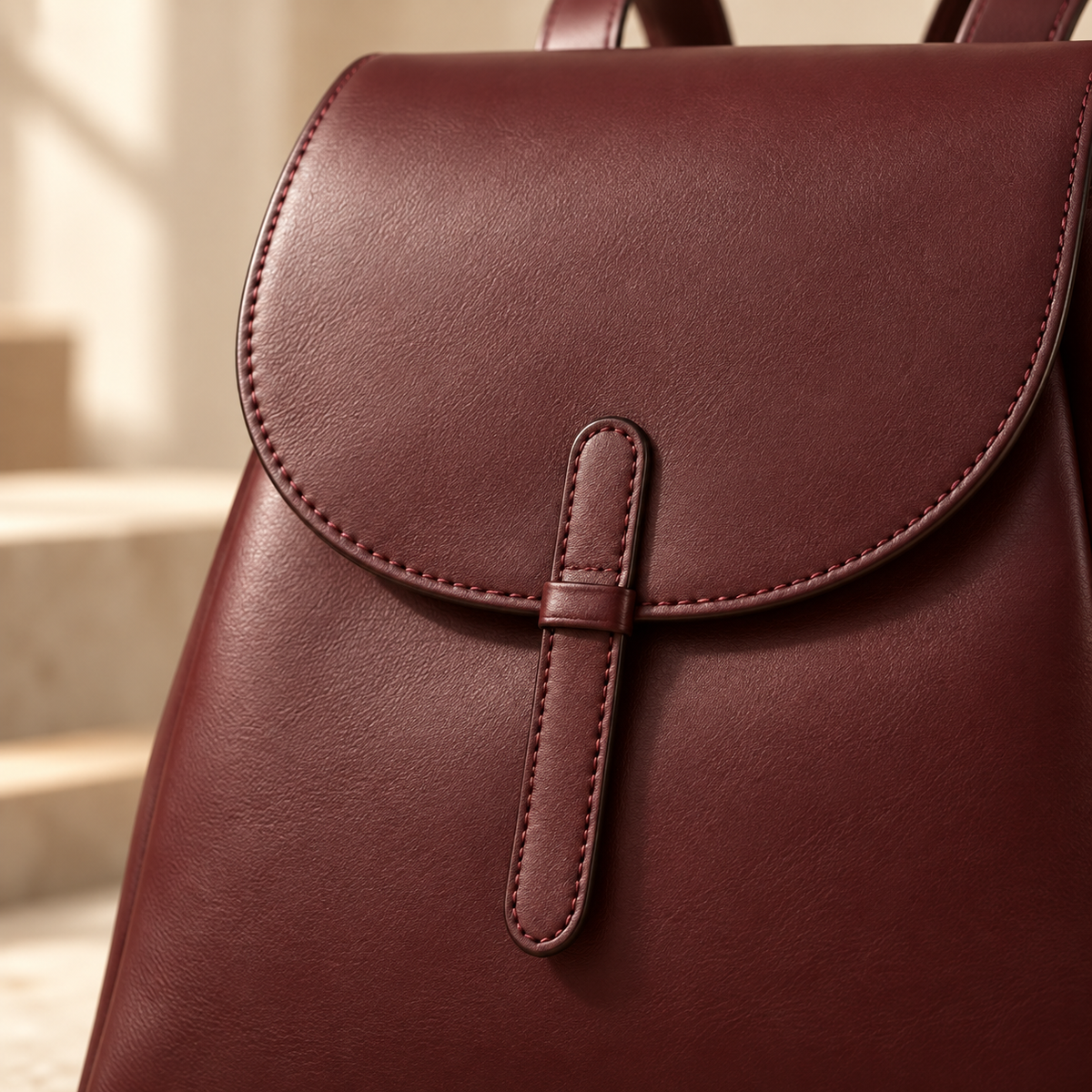 Burgundy Rounded-Flap Backpack