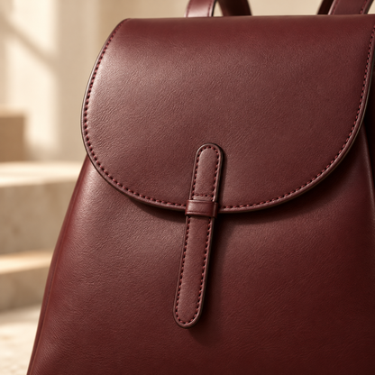 Burgundy Rounded-Flap Backpack