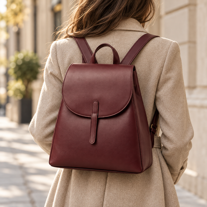 Burgundy Rounded-Flap Backpack