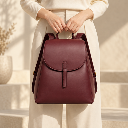 Burgundy Rounded-Flap Backpack
