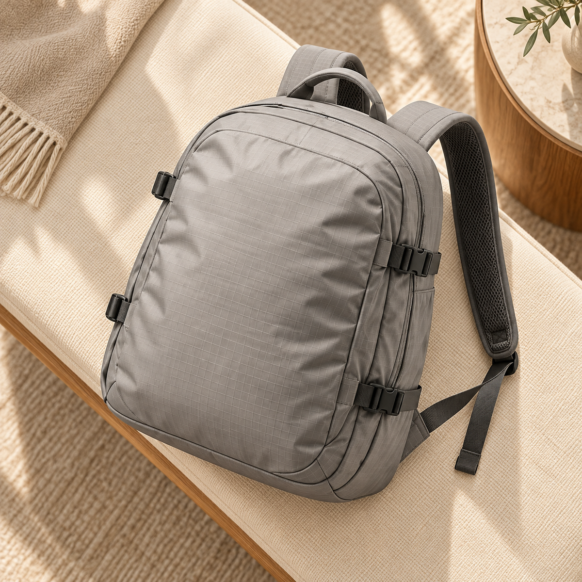 Gray Compression-Strap Backpack