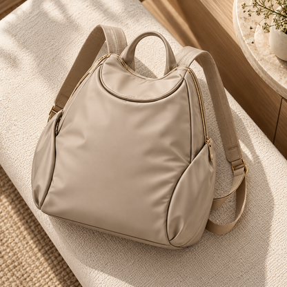 Sand Beige Curved-Zip Backpack