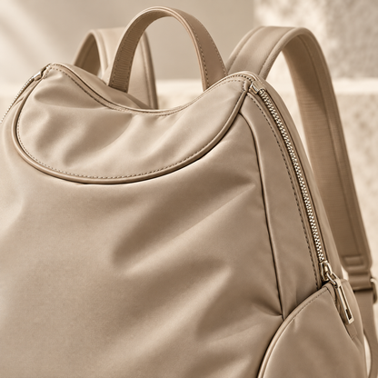 Sand Beige Curved-Zip Backpack