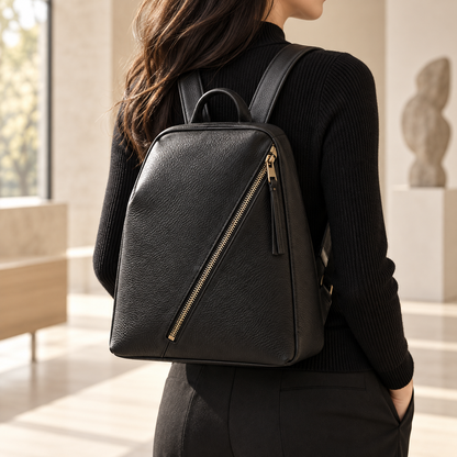 Black Diagonal-Zip Backpack